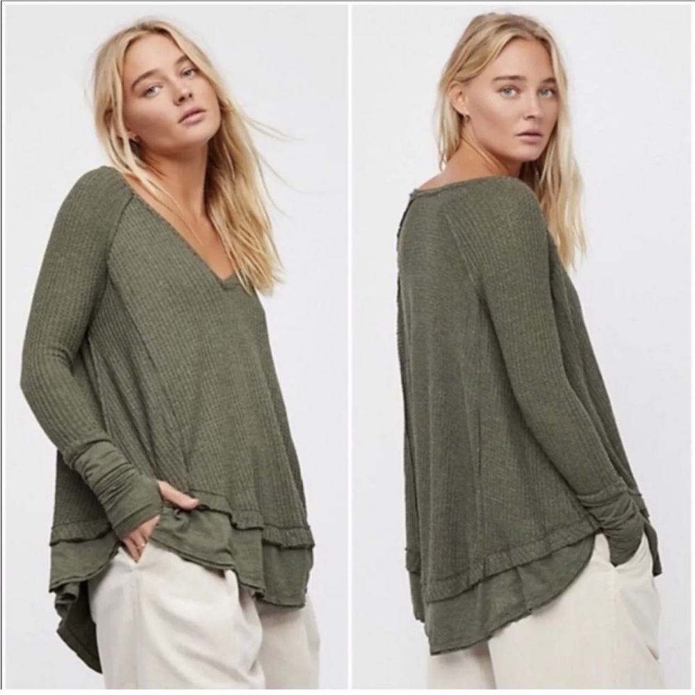 NWT Free People We the Free Laguna Long Sleeve Top - Olive Green